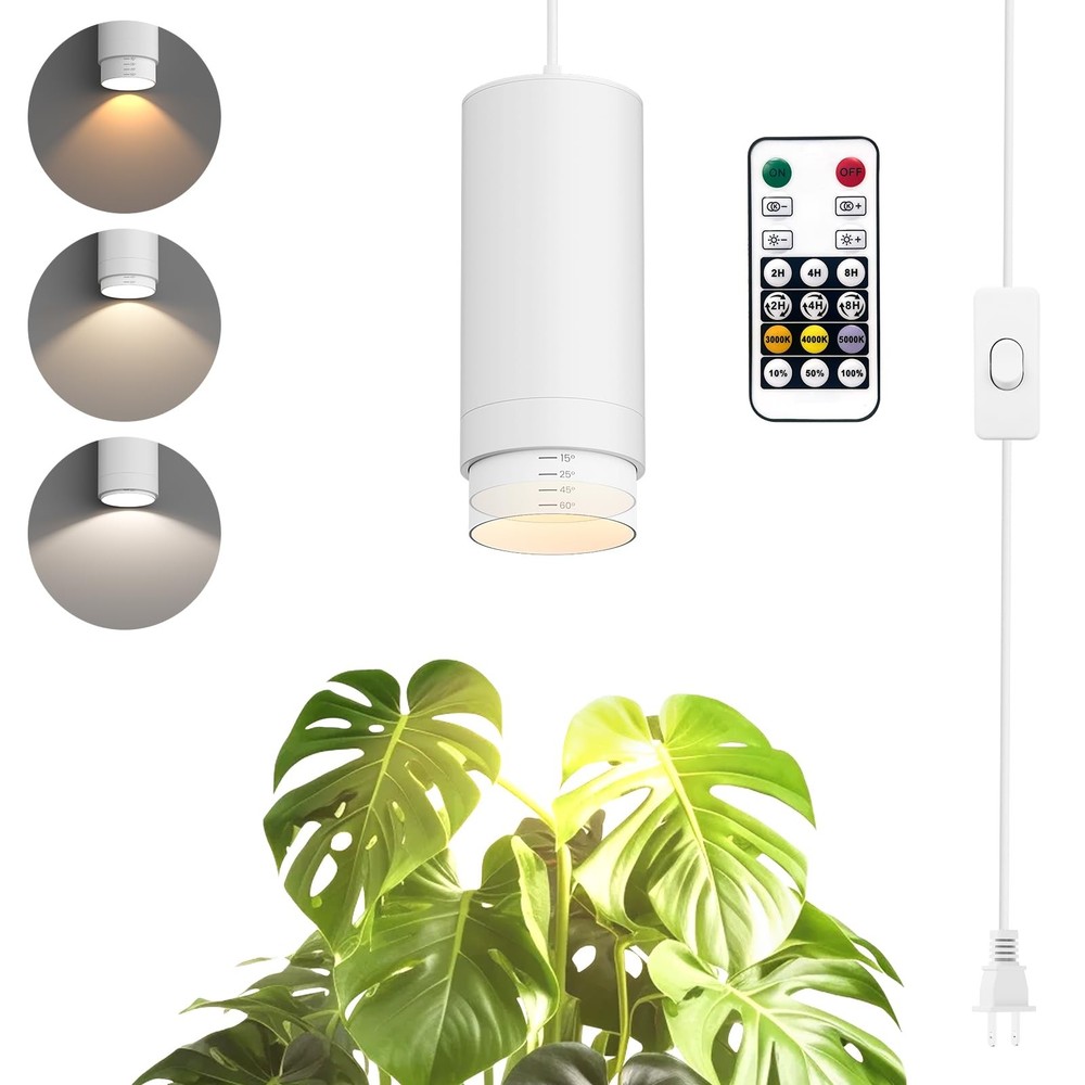 TuyuBEE Zoomable Remote Pendant Grow Lights with 1 Light Timer, White