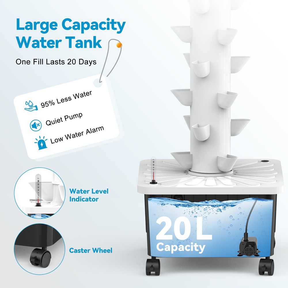 Vertical Hydroponic Growing System Tower with 4FT Grow Lights 45 Pods Pump Timer