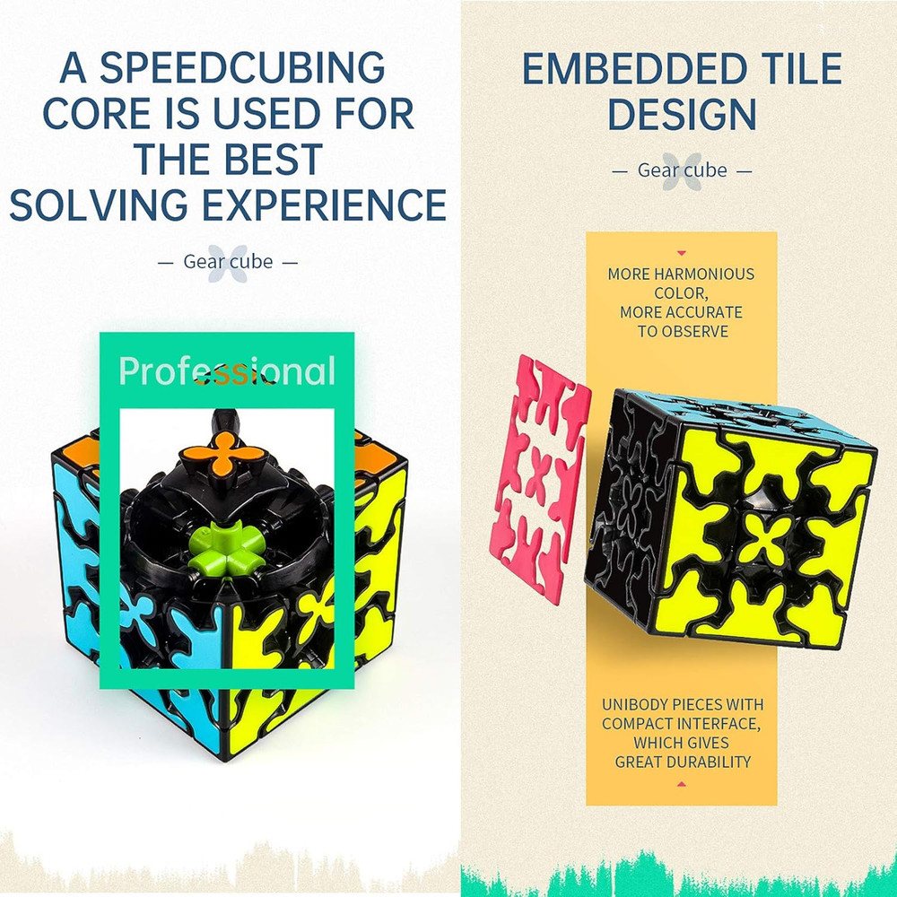 Gear Cube 3X3 with Three-Dimensional Gear Structure, Embedded Tile Design Magic