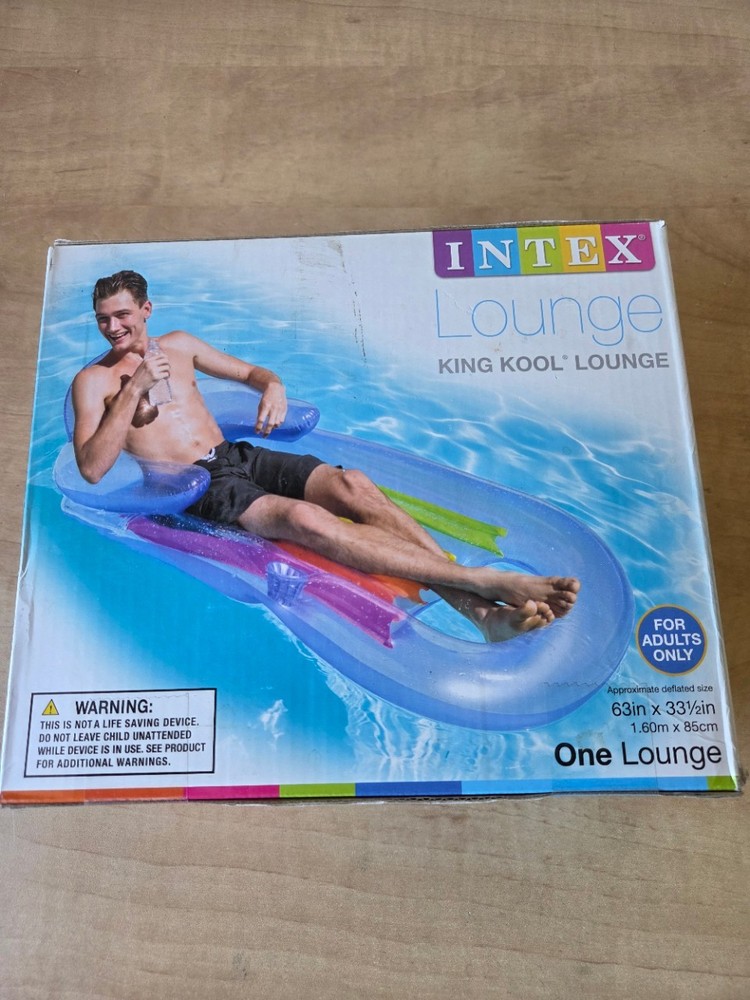 **NEW** INTEX KING KOOL INFLATABLE POOL LOUNGE FLOAT WITH HEADREST & CUP HOLDER