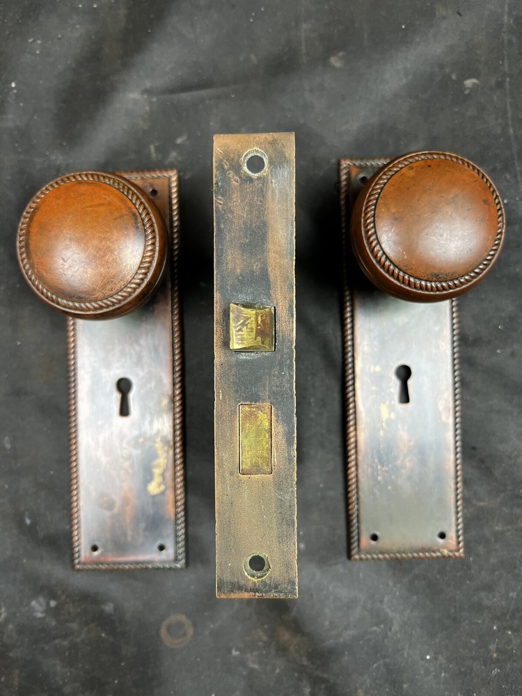 Corbin “Rope” Pattern 1887Passage Set Doorknobs, Plates, Lock M-18000