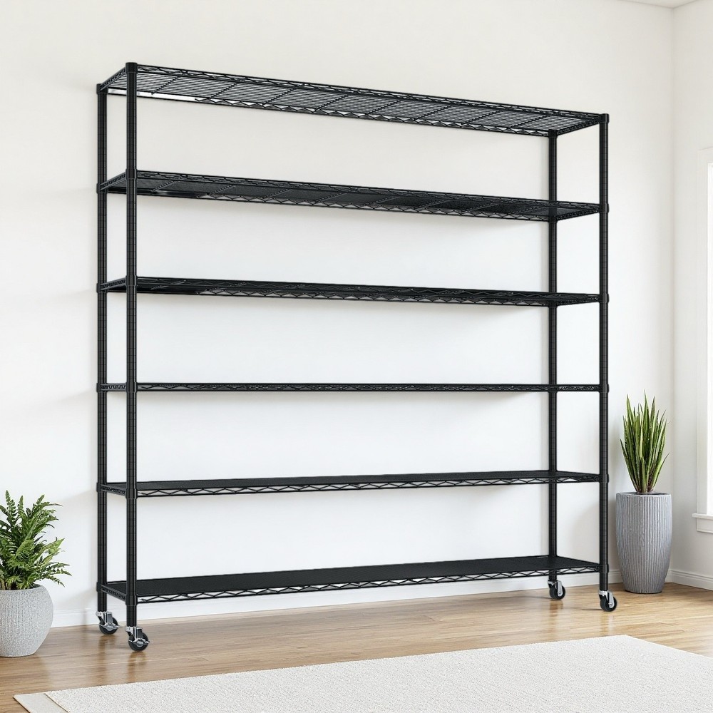 6-Tier Rolling Wire Shelving Unit - Heavy Duty, Adjustable, Modular & Black