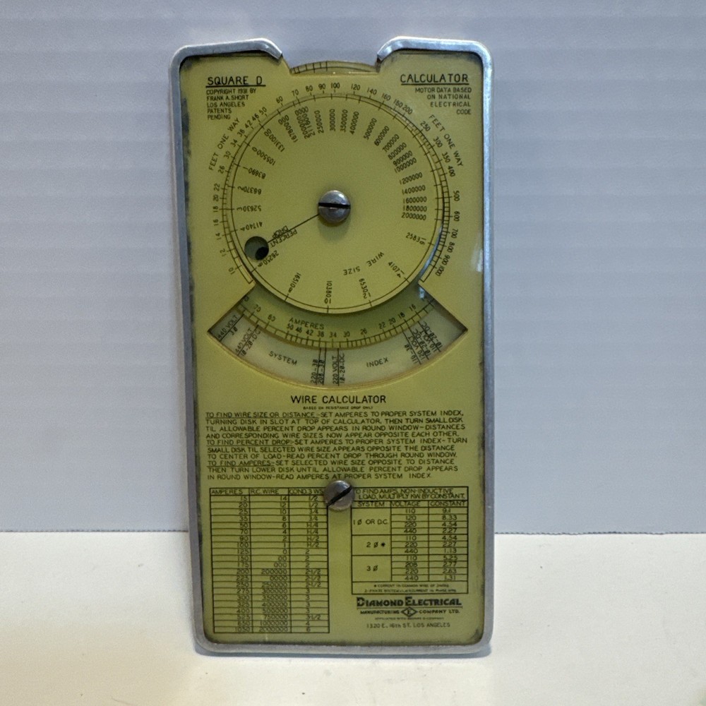 1931 Square D Motor Data Wire Calculator Diamond Electrical Mfg