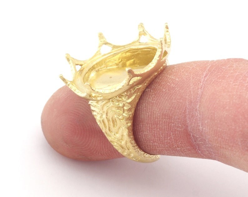 Crown Ring, Adjustable Bezel Setting,Raw Brass, Silver,Gold (20mm, 6US-8US) 4774