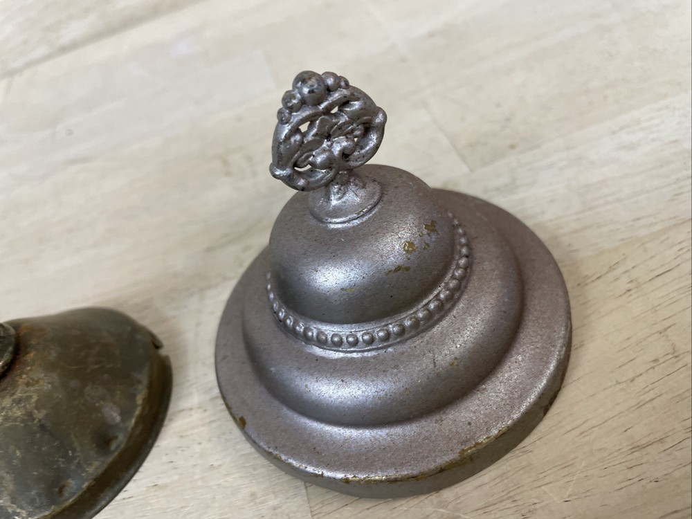 4 Antique Lids Metal Spelter Silver Plated