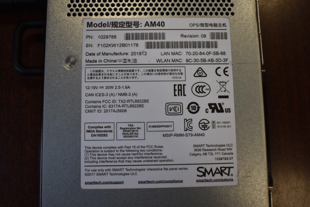 SMART Technologies AM40 1029788 Module For Smart Board Interactive Display