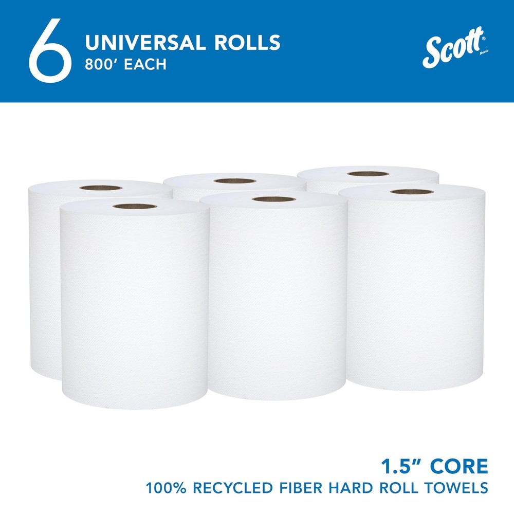 Scott Professional Universal 100% Recycled 800 Feet per Roll (6 Rolls), White
