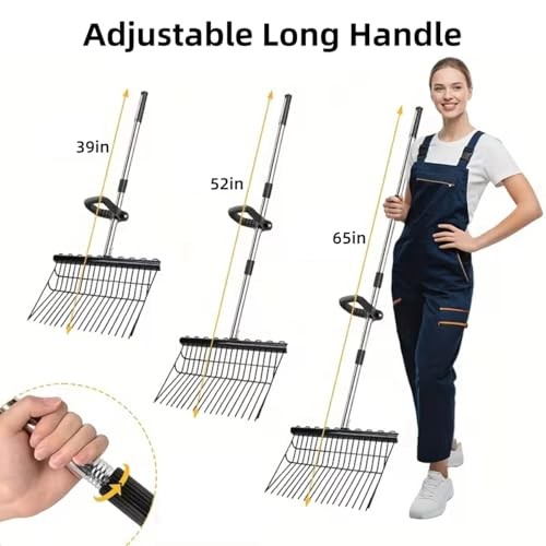65In Pitch Forks for Garden, Long Handle Adjustable Steel Handle, Rustproof
