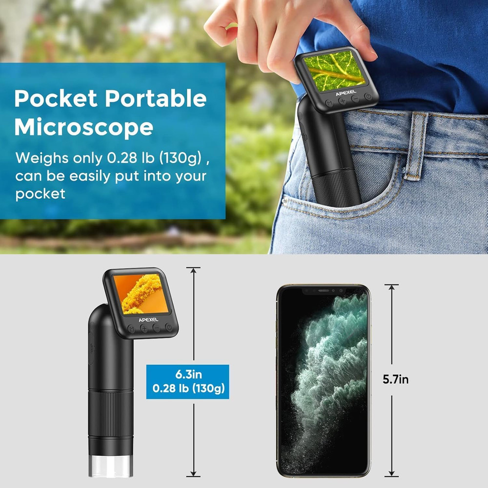 APEXEL 800X Handheld Digital Microscope with 2” LCD Screen, Pocket Portable Micr