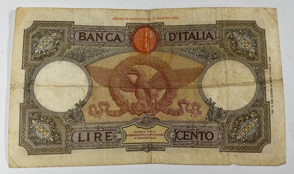 Italy 1936 100 Lire (#671) Lower grade note.