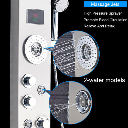 Brushed Nickel LED Rainfall Shower Panel Tower Faucet Massage System Body Jets