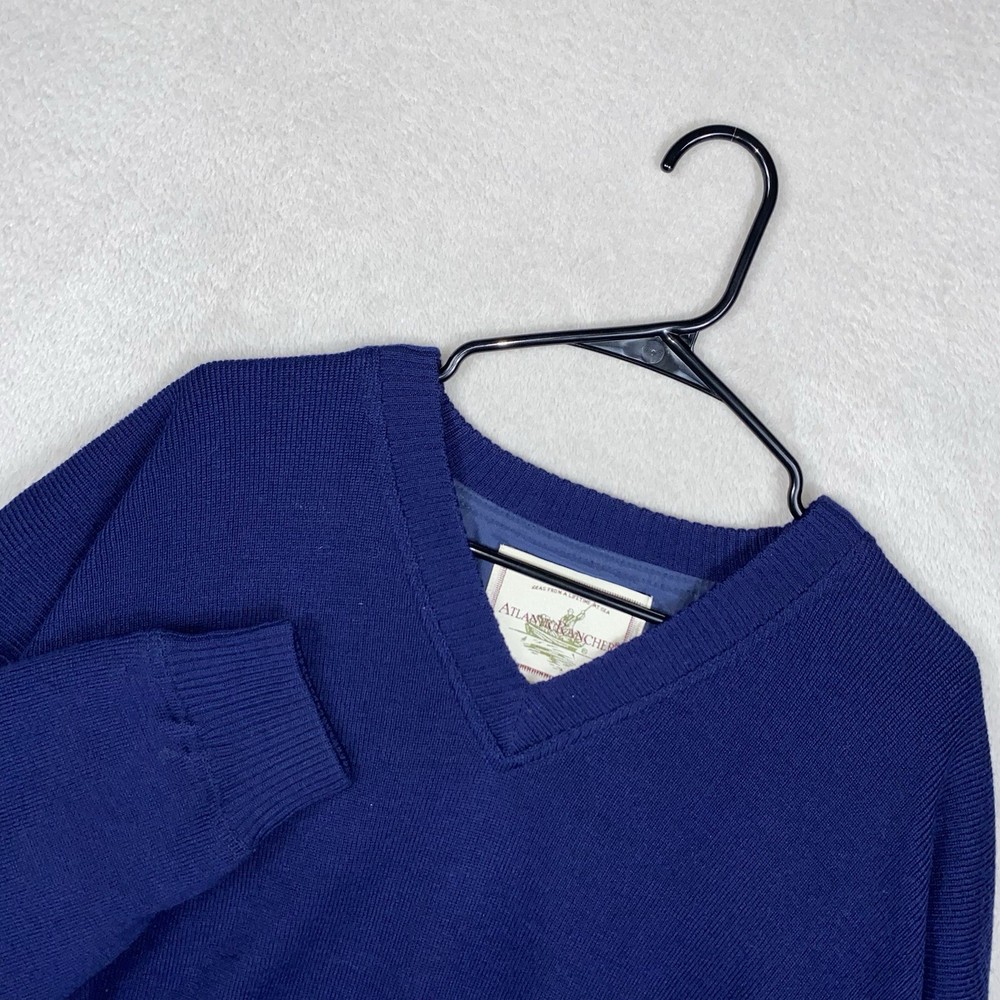 Atlantic Rancher Wool Blend V-Neck Sweater Men’s L Blue Heavy Pullover Lined