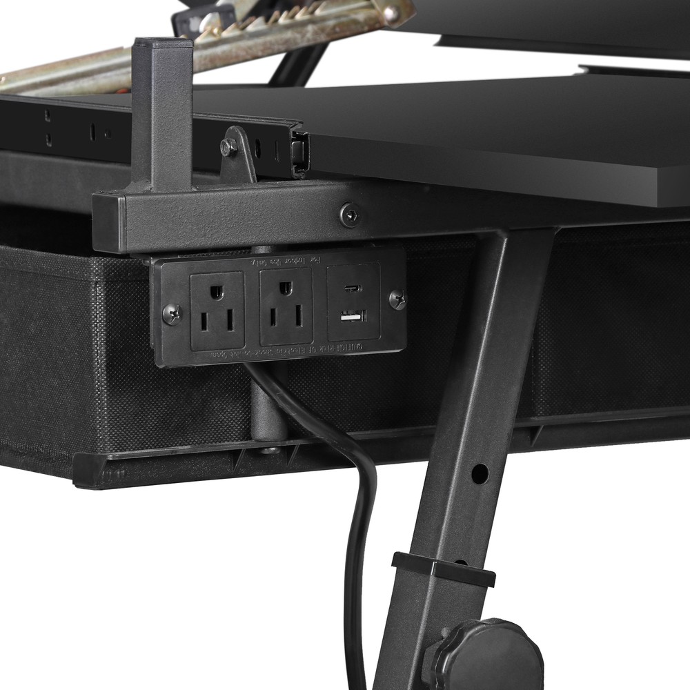 Adjustable Drafting Drawing Tiltable Table & Stool w/ 2 Drawers & Outlet Black