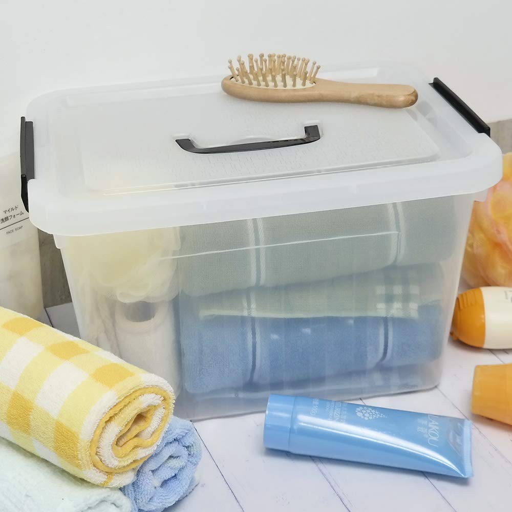 Plastic Latching Storage Box 12 Quart Clear Lidded Bin Black Handle 1 Pack