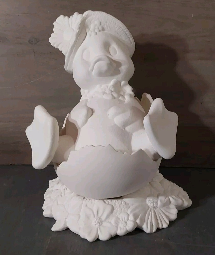 Ceramic Bisque Ready to Paint Duck Half Shell Flower Base Easter 3pc 9x11