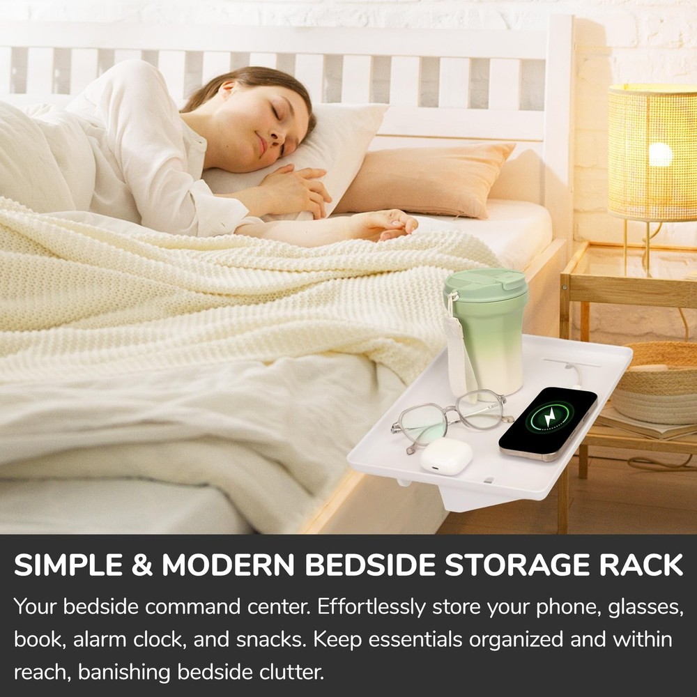 Bedside Shelf for Bunk Beds & Top Bunk, Clip On Nightstand with Cable Catch, ...