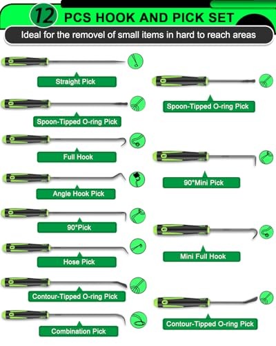 12 PCS Precision Pick and Hook Tools Set, Long and Short Pick Tool Set for Car