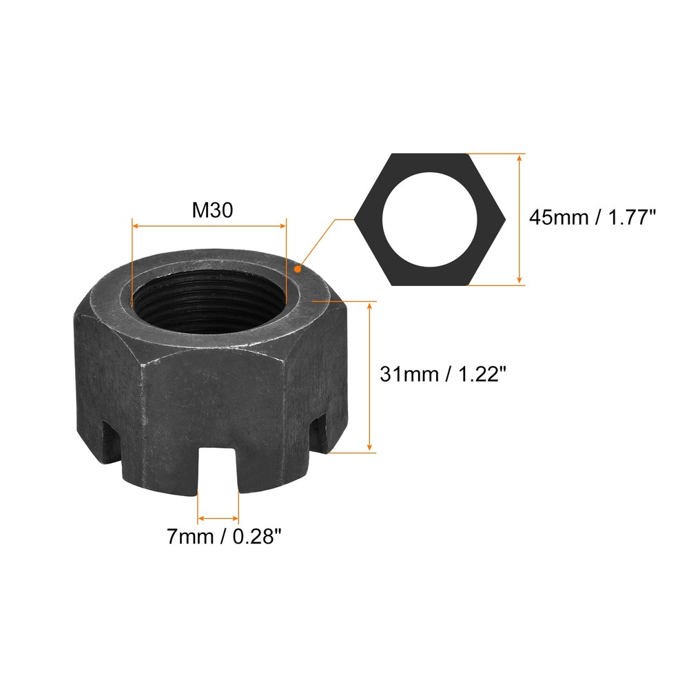 M30x2mm Hexagon Slotted Nut Black