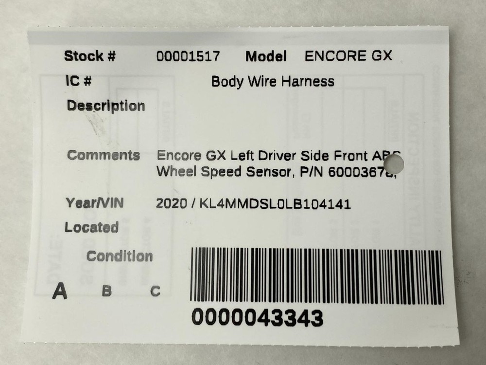 Left Driver Front ABS Wheel Speed Sensor Fits 2020-2025 Buick Encore GX 86529