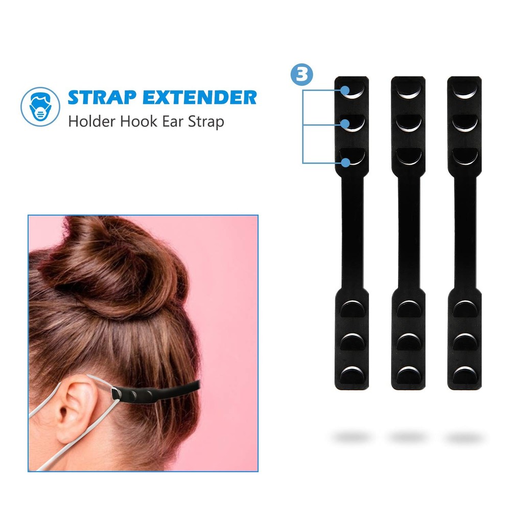 50 Packs Adjustable mask Strap 50 black strap extension saver, Black