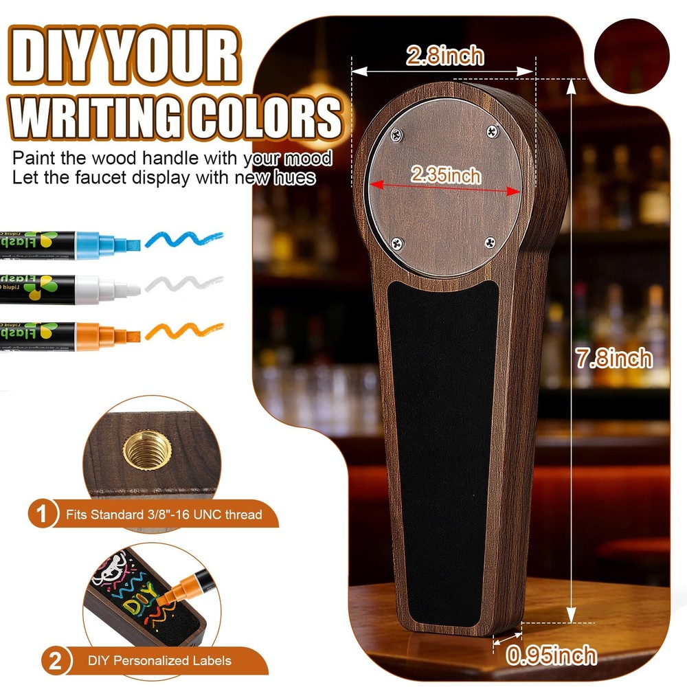 2PCS Walnut Beer Tap Handle DIY Keg Tap Handles, 3/8"-16 UNC Thread Chalkboar...