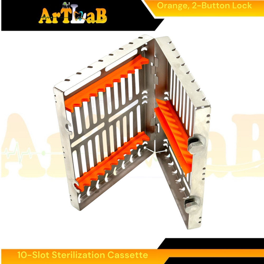 3pk Sterilization Cassettes with 10 Slots, Double-Button, Detachable, German