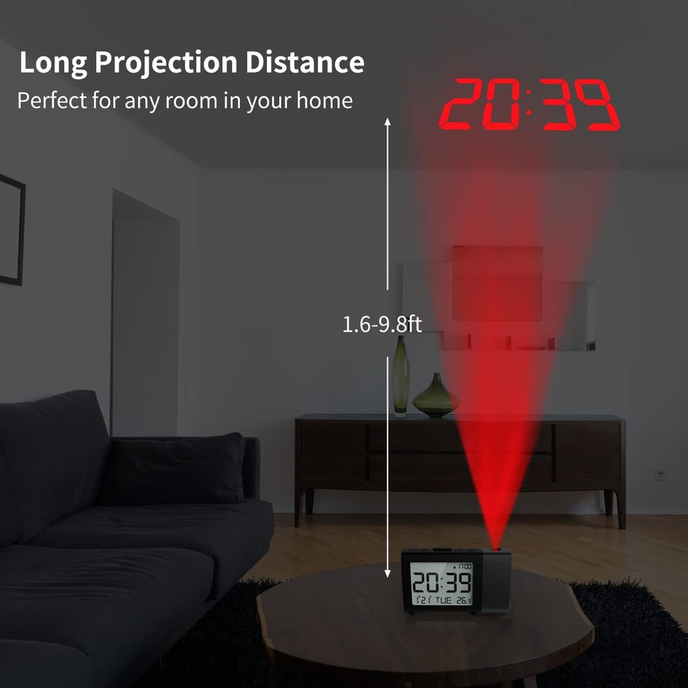 Projection Alarm Clock with LCD Display Snooze and Dual Volume Settings
