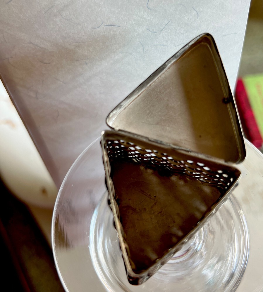 Basket Weave Triangular Pill Box Sterling Silver 1950