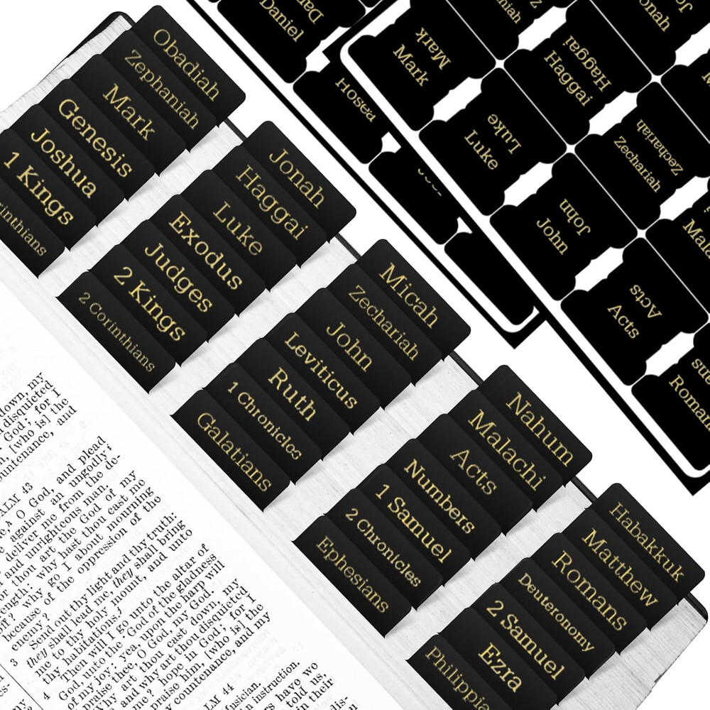 Bible Tabs 75 Laminated Gold Foil Large Print Index Tabs Easy Read Black