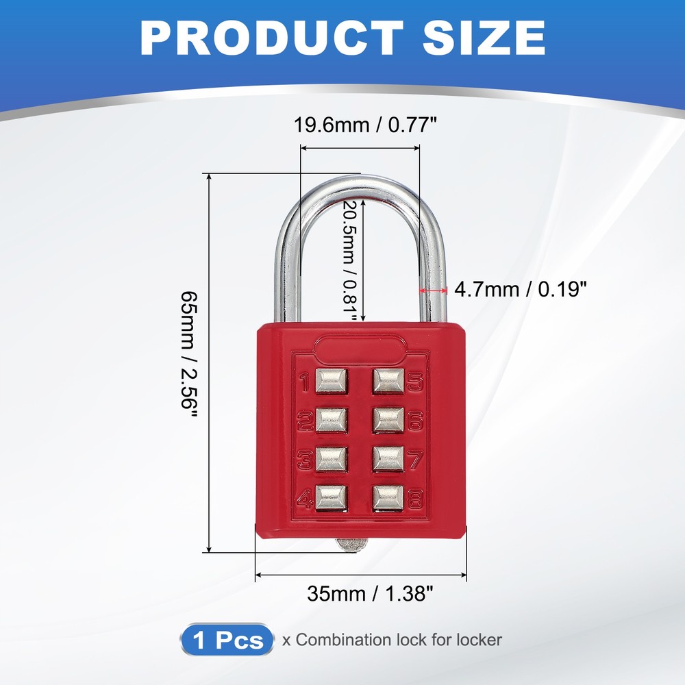 Push Button Combination Padlock 8-Digit 4-Position Lock Red