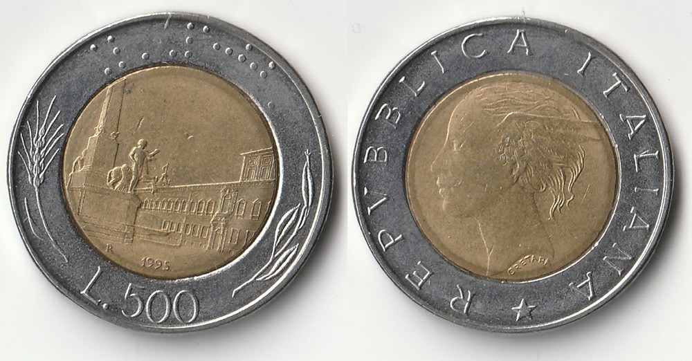1995 Italy 500 lire coin