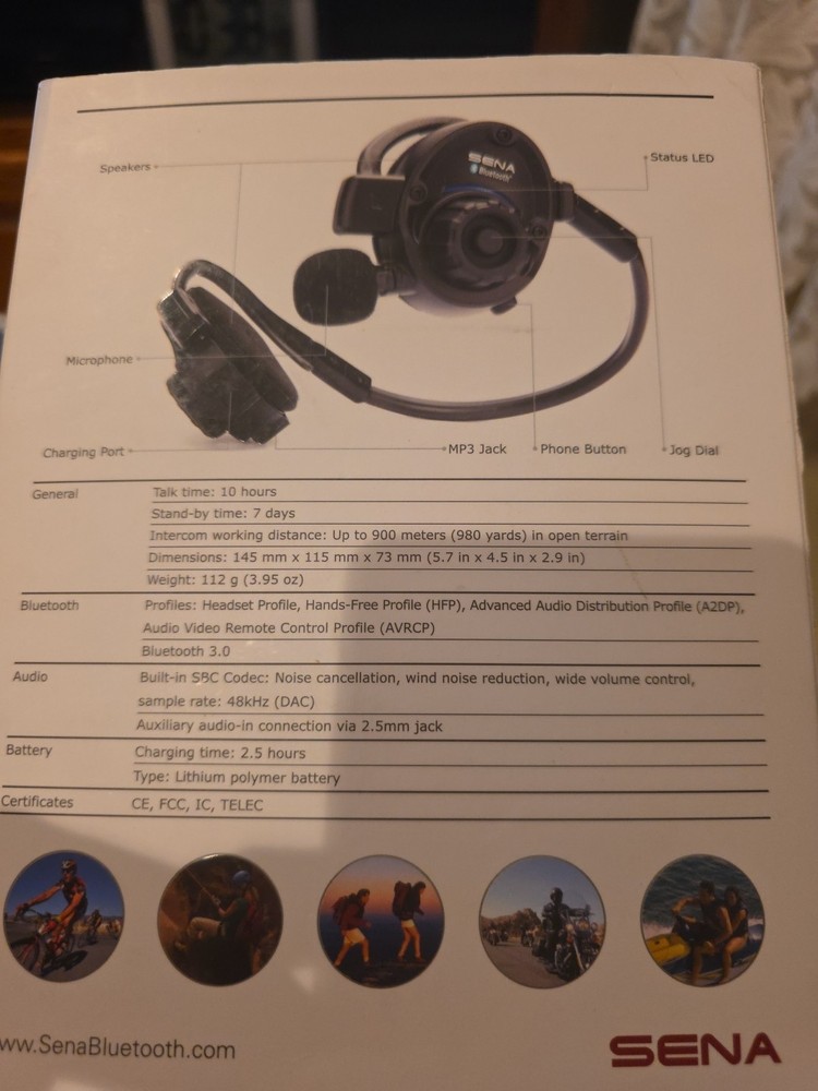 SENA SPH10 Handsfree Bluetooth Stereo Headset & Intercom. Missing USB Power Cabl