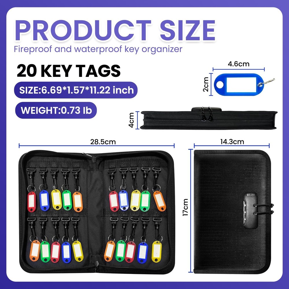 20 Position Key Organizer Combination Lock Waterproof Fireproof Storage Case