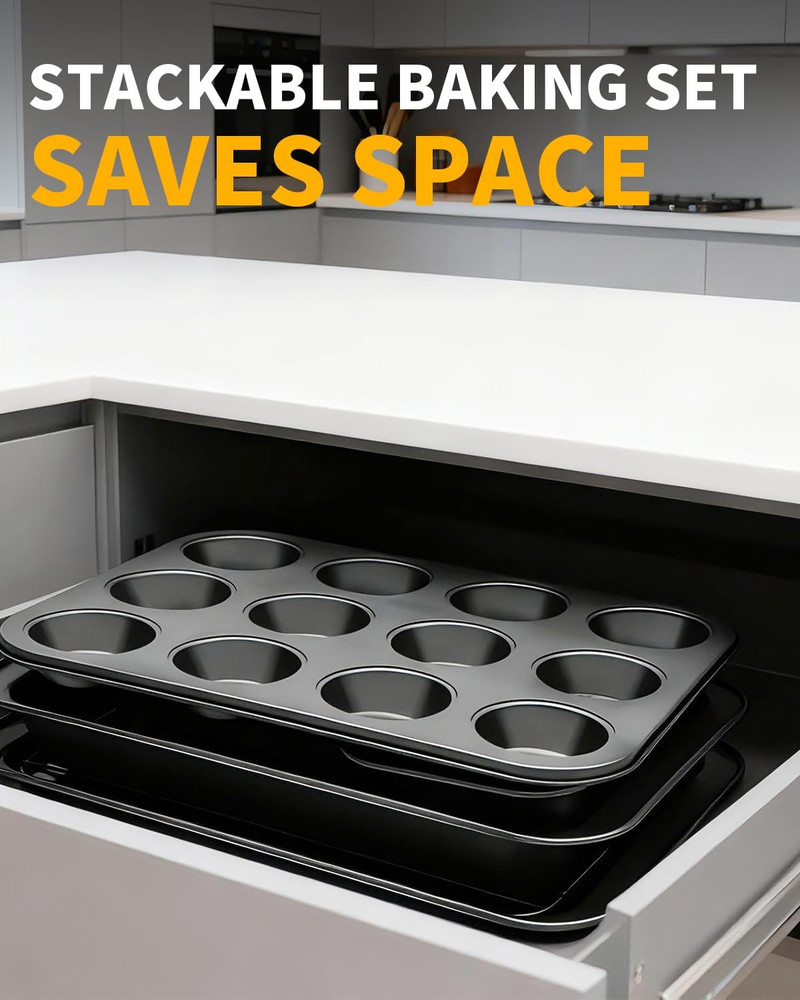 Nonstick Baking Pans Set, 19 PCS Stackable Bakeware Sets, Oven Pan Set Includes