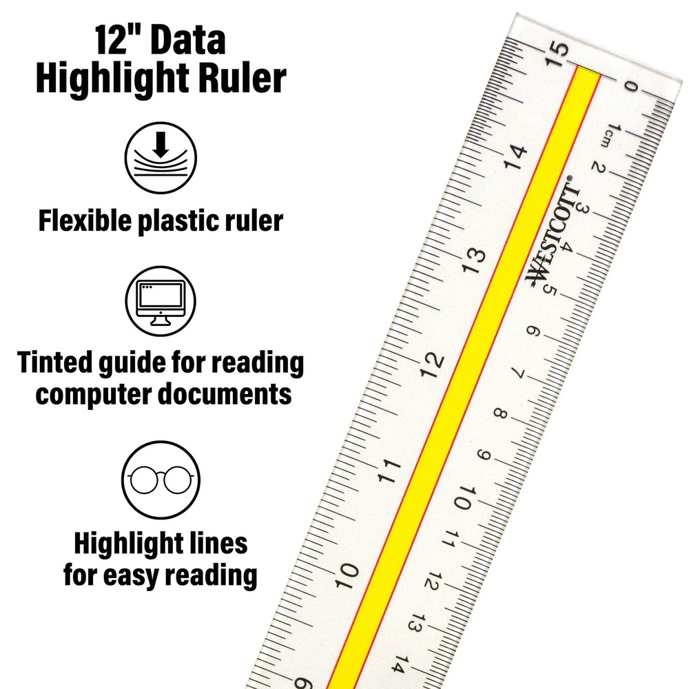 Acrylic Reading Ruler with Tinted Guide - 15" Clear Highlight Tool