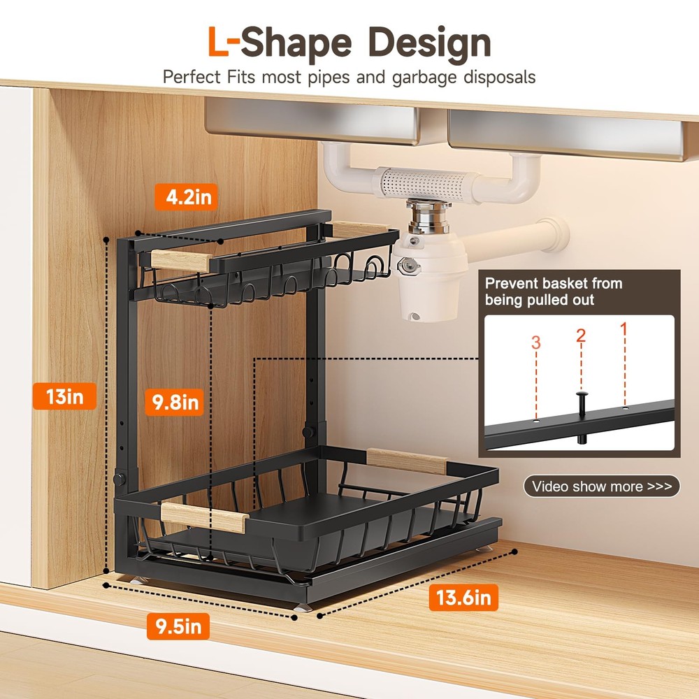 Kitchen Organization 2 Tier Under Sink Shelf Height Adjustable Storage