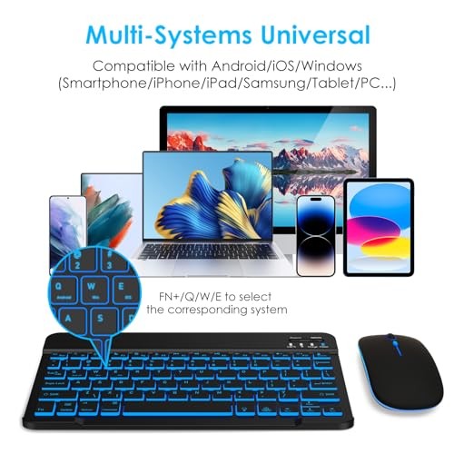 7 Colors Backlit Bluetooth Keyboard and Mouse Combo for Backlit+Black+Mouse