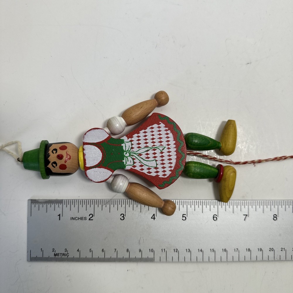 Vintage Austrian Wood Dancing Toy Pull String 8” Folk Art Ornament EUC