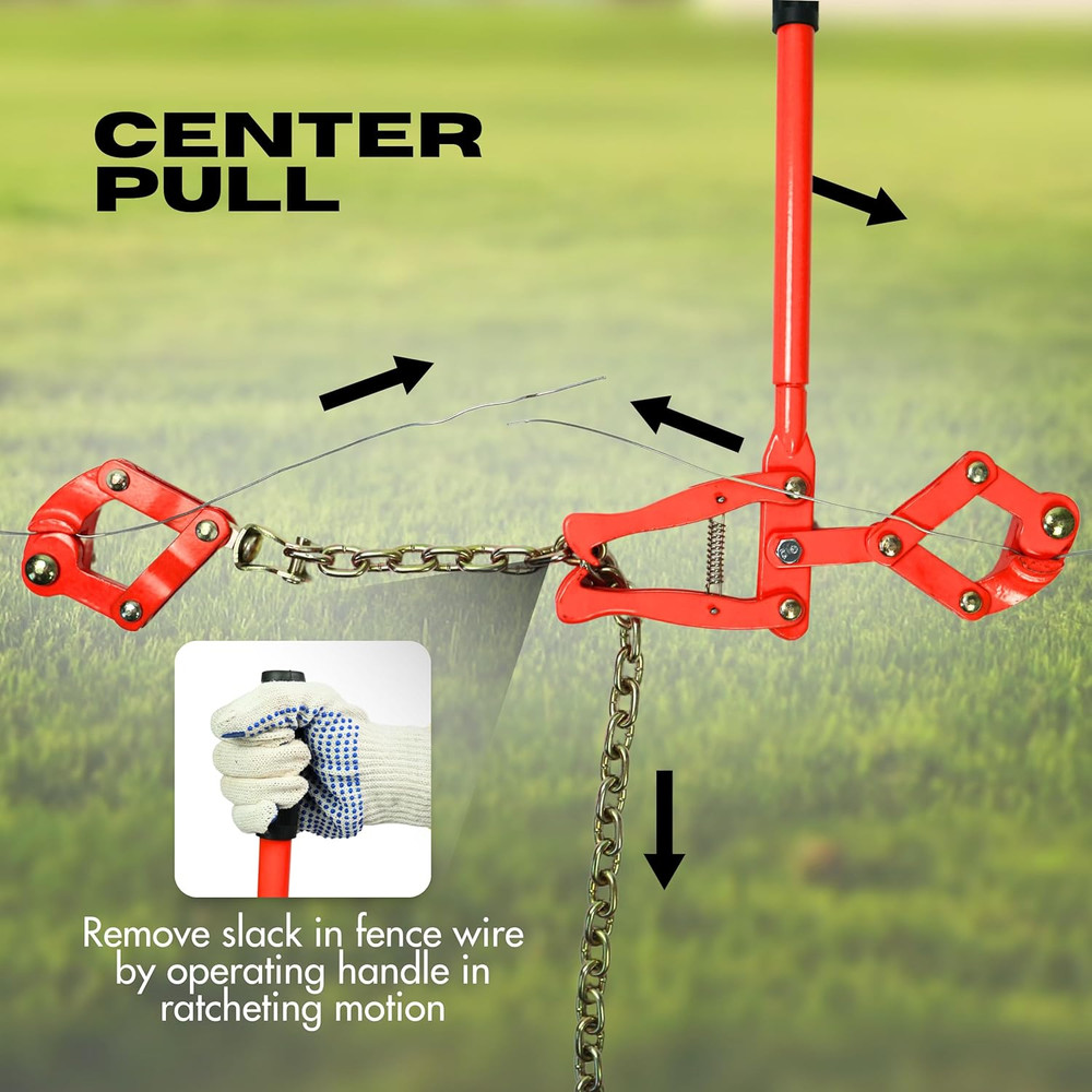Fence Stretcher Tool with Gloves, Plain & Barbed Wire for Center & End Post Pull