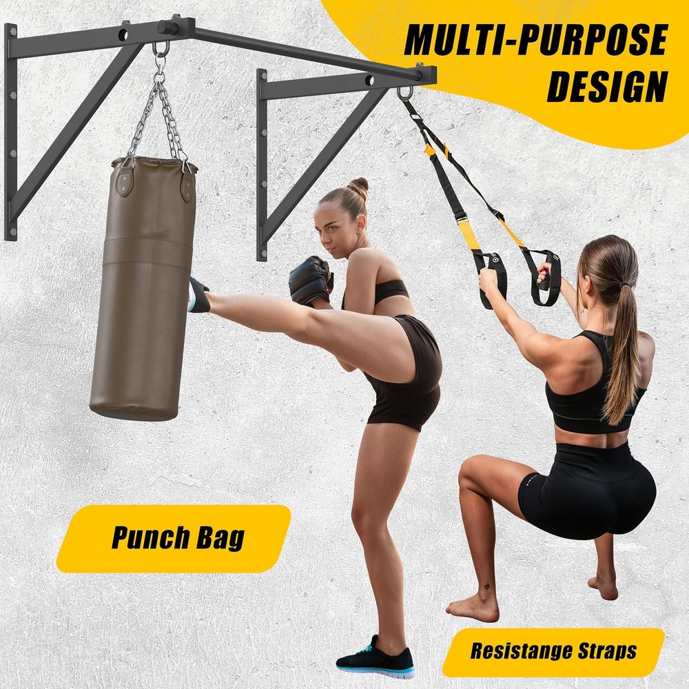 Wall Mounted Pull Up Bar, Adjustable Depth 51" Chin Up Bar, Strength Training...