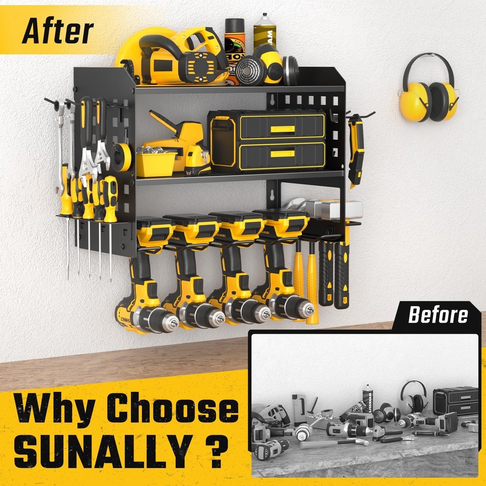 Power Tool Organizer, Heavy Duty Wall Mount Tool Organizer 3 Layers with 4 Dr...