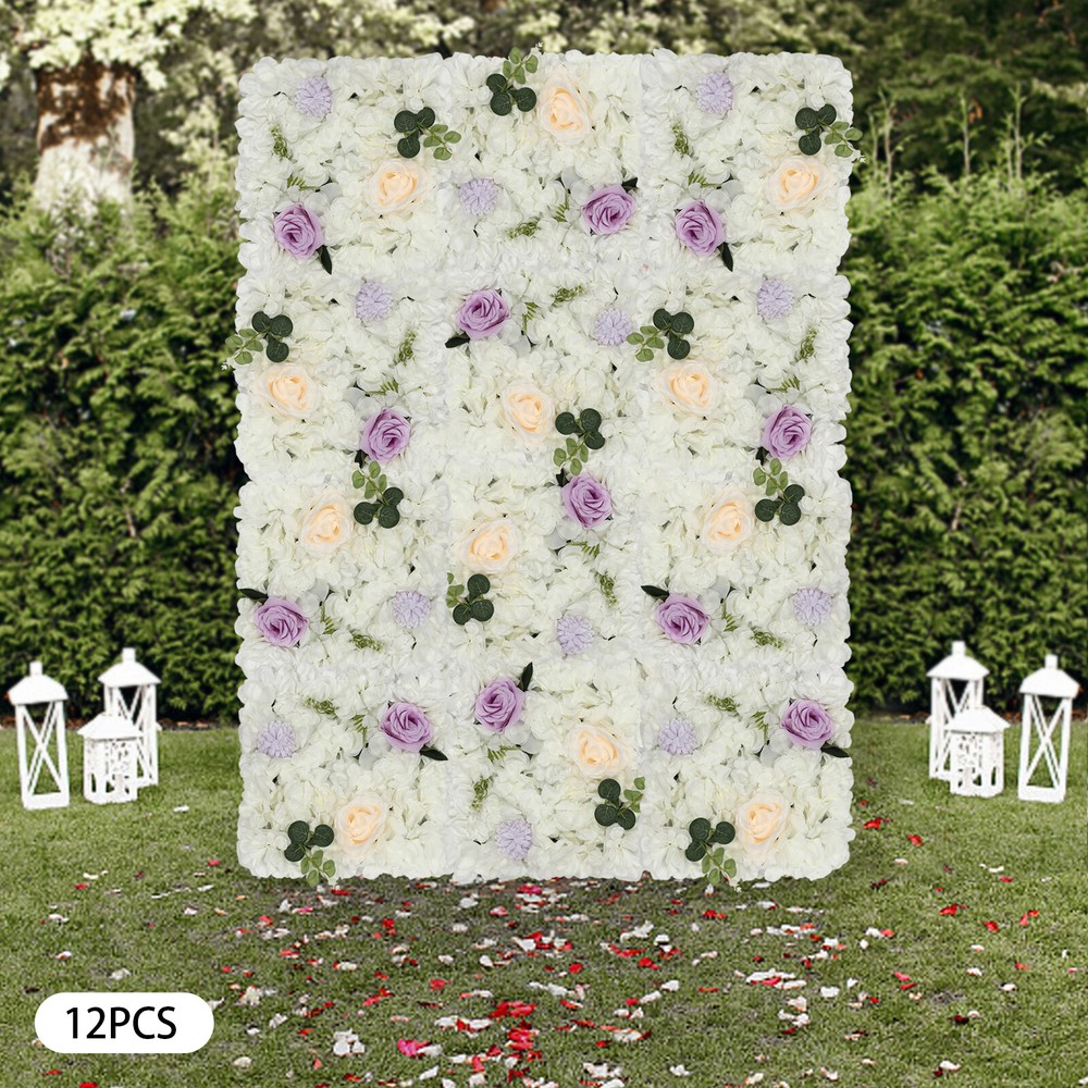 3D Flower Wall Panel-12pcs Artificial Flower Wall Background Silk Rose Wedding