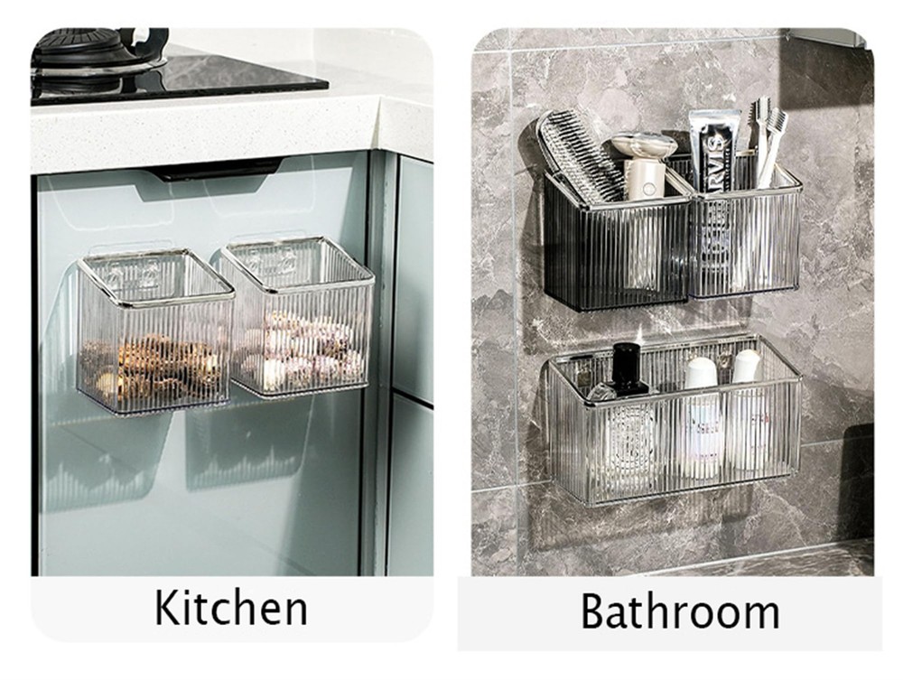 Floating Shelves Wall Bin Organizer Adhesive Wall Mounted Plastic Storage Org...
