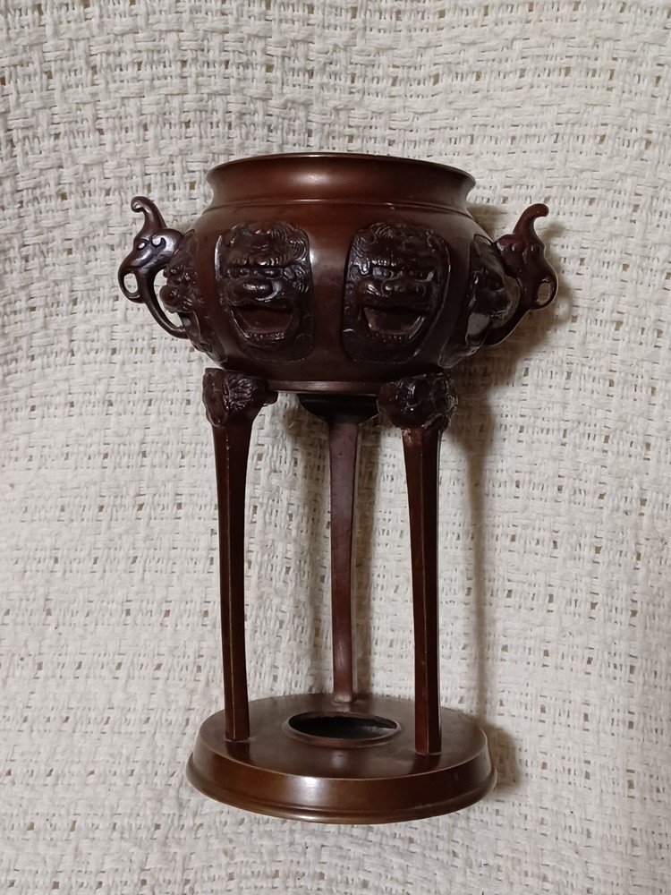 Antique Bronze Tripod Foo Dog Elephant Incense Burner