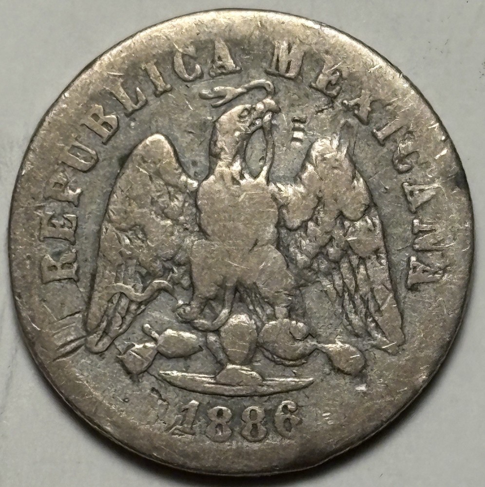 🇲🇽 1886 Mexico 10 Centavos Silver Coin — Circulated