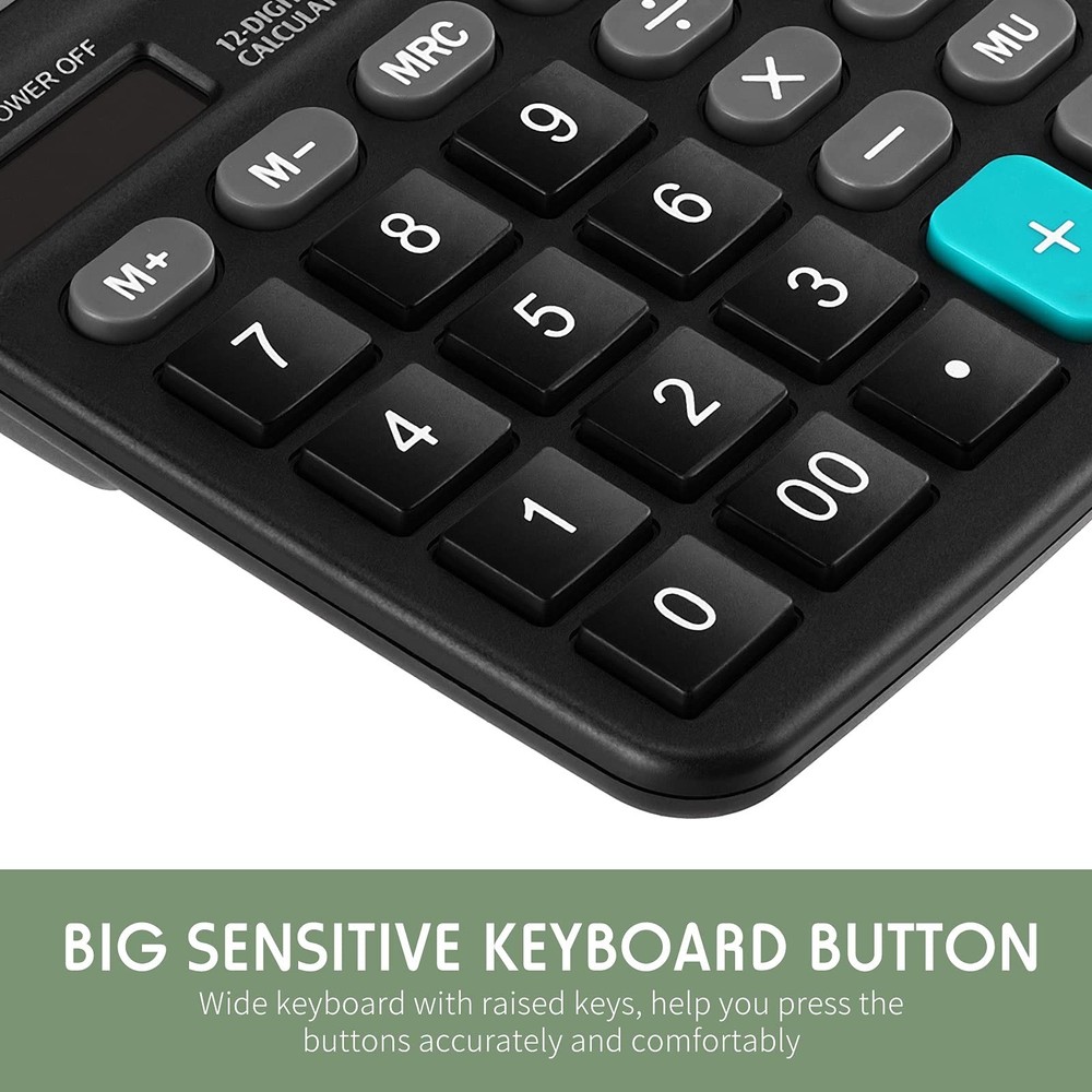 8 PCS Black 12-Digit Solar Basic Desktop Calculator Large Display Dual Power