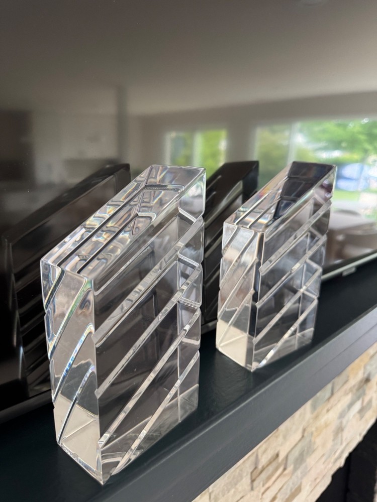 Modern Lucite Acrylic Clear Bookends