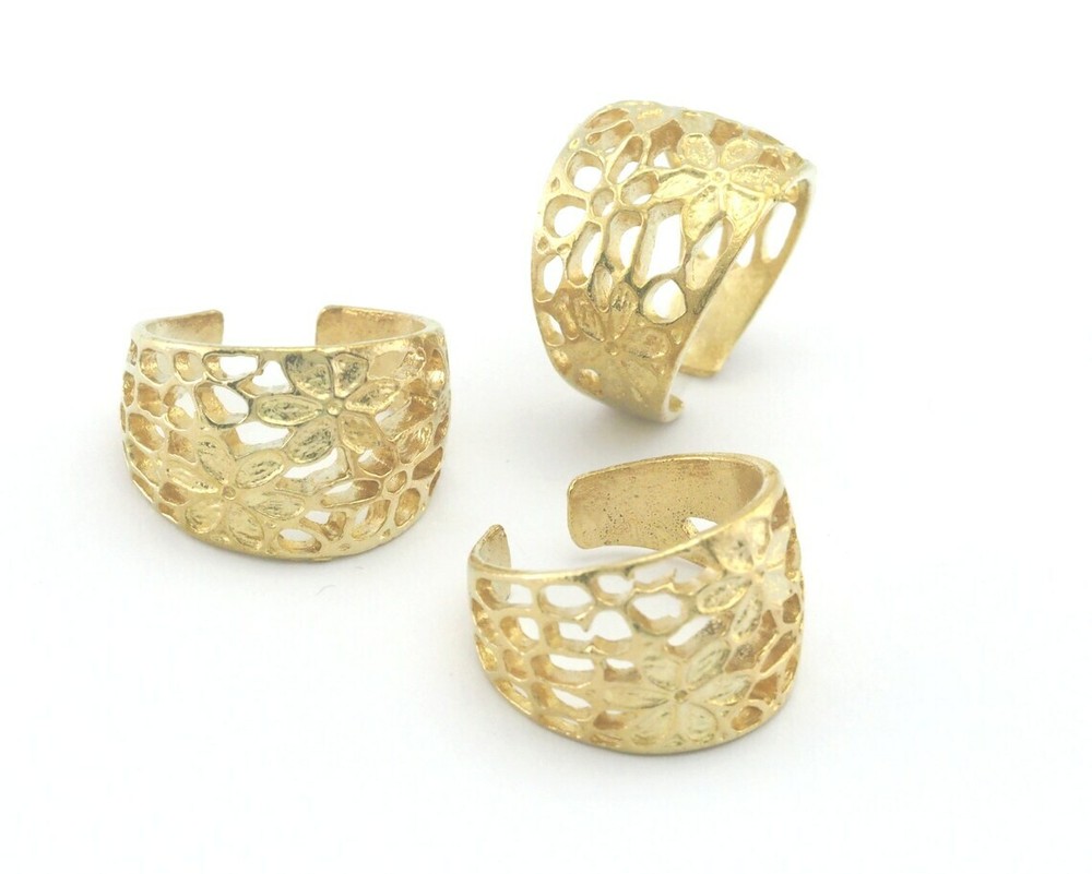 Flowers Adjustable Ring Raw brass (19.5mm 9.5US inner size) 2901