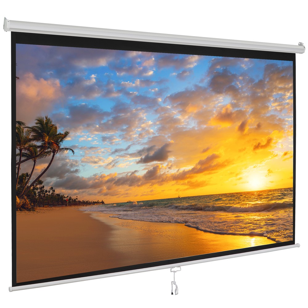 100" Diagonal Projection Screen Manual Pull Down Projector Screen 16:10 HD White