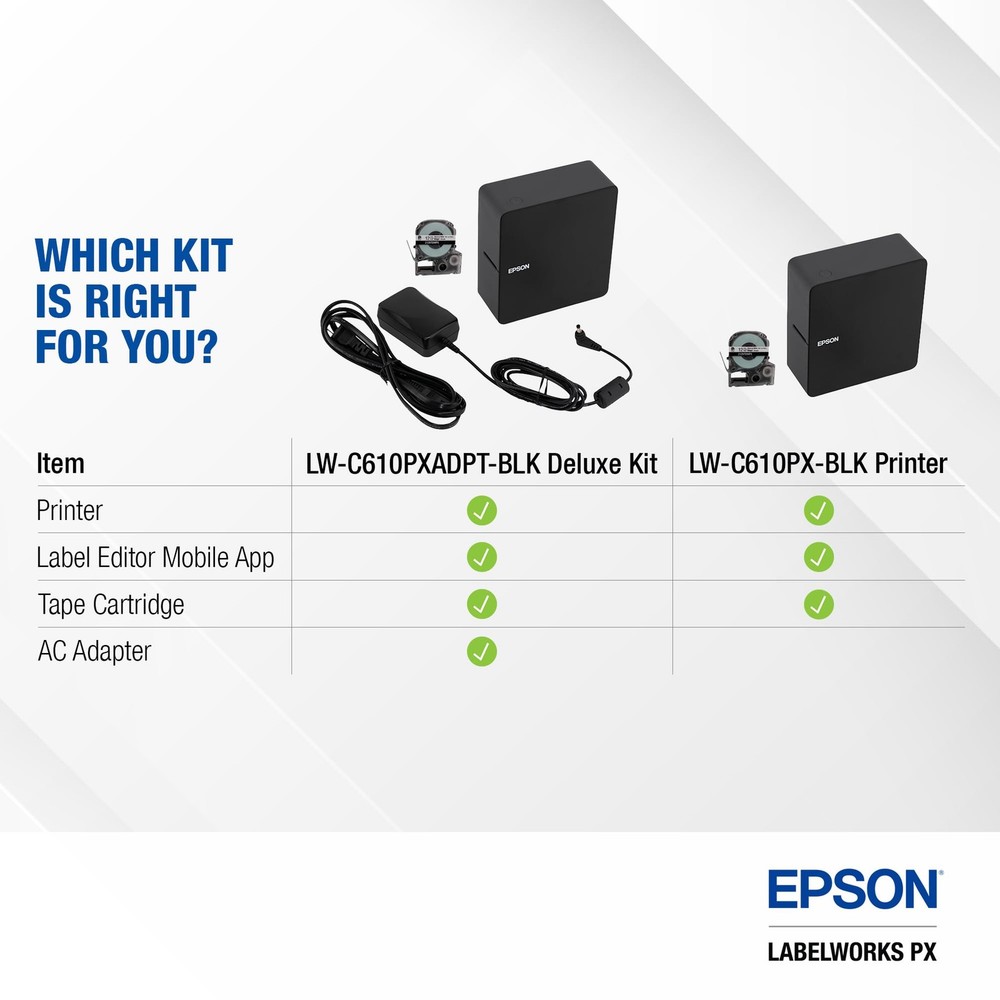 Epson LW-C610PX-BLK Premium Portable Bluetooth Label Machine Printer with AC ...
